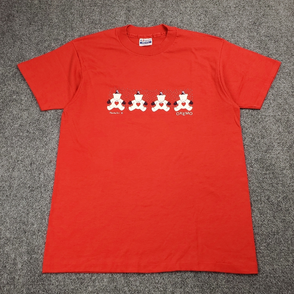Vintage 80s Okemo Mountain Resort T Shirt Size Large Red Graphic Tee USA Made